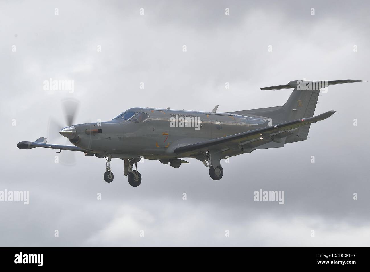Finnish Air Force Pilatus PC-12 arrives for RIAT 2023 Air Show at Fairford, UK Stock Photo