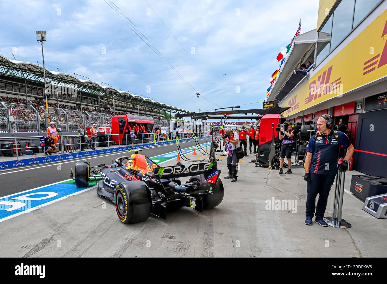 Budapest, Hungary. 22nd July, 2023. HUNGARORING, HUNGARY - JULY 21: Sergio  Perez, Red Bull Racing RB19 during the Hungarian Grand Prix at Hungaroring  on Friday July 21, 2023 in Mogyoród, Hungary. (Photo