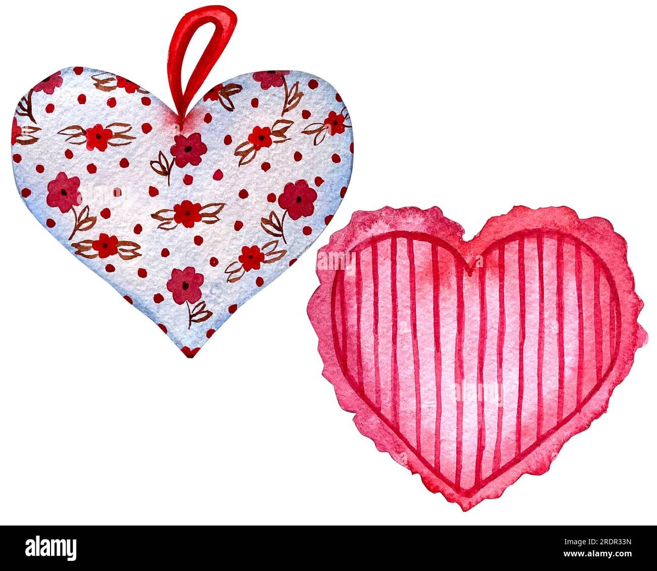 Watercolor hearts, valentine's day red, purple, violet hearts set ...