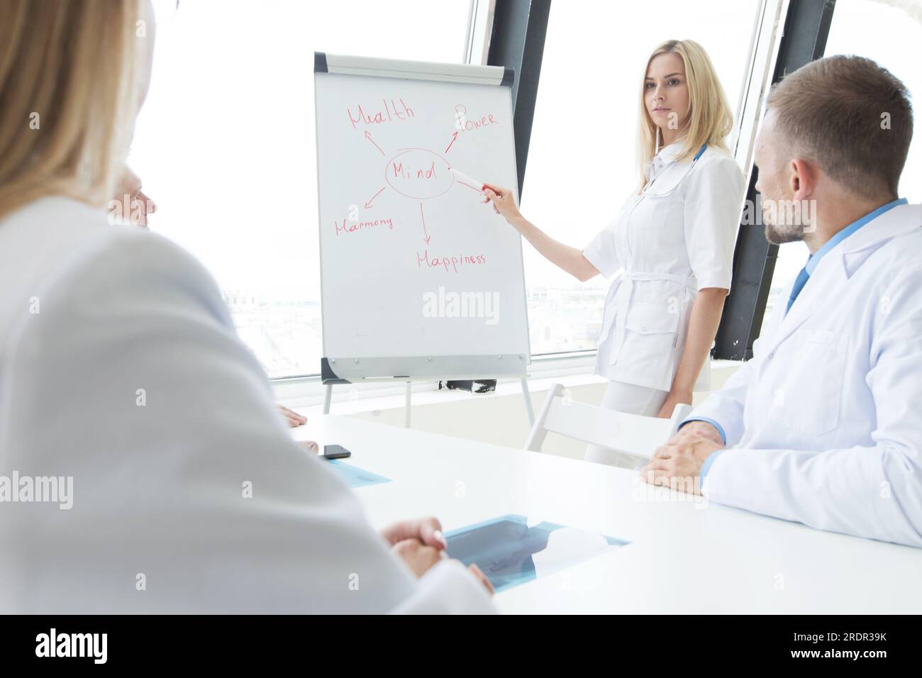 Team of medical doctors discuss mental health concept at presentation ...