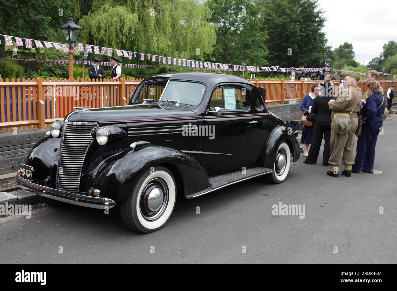 Viewed at Arley Station is this fine example of a 1938 Chevrolet Coupe. during the Severn Valley Railway 1940s day. Stock Photo