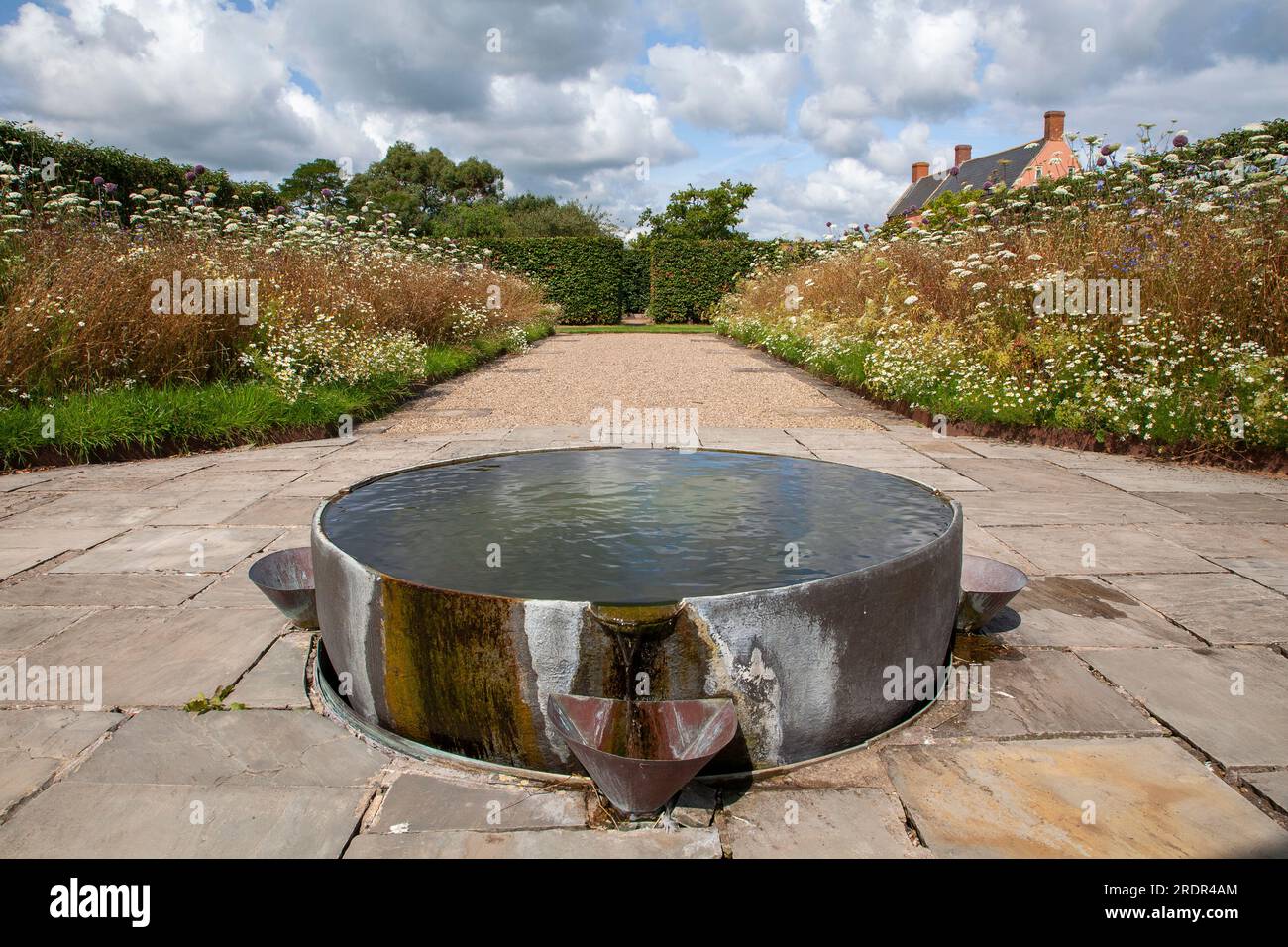 Water feature at Yeo Valley's The Organic Gardens in Blagdon Somerset Stock Photo