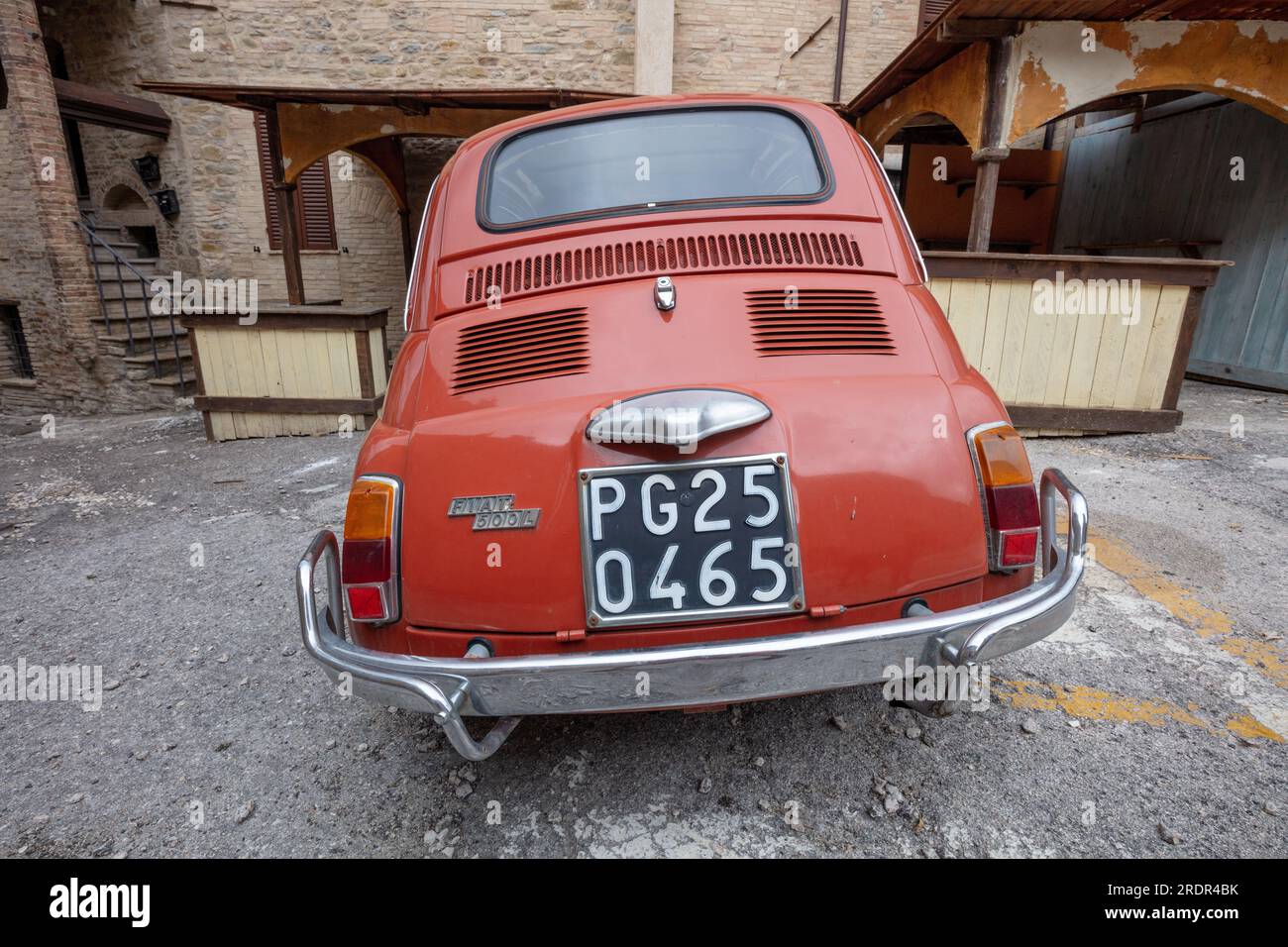 Old Fiat 500 in old village Bevagne in Umbria Stock Photo - Alamy