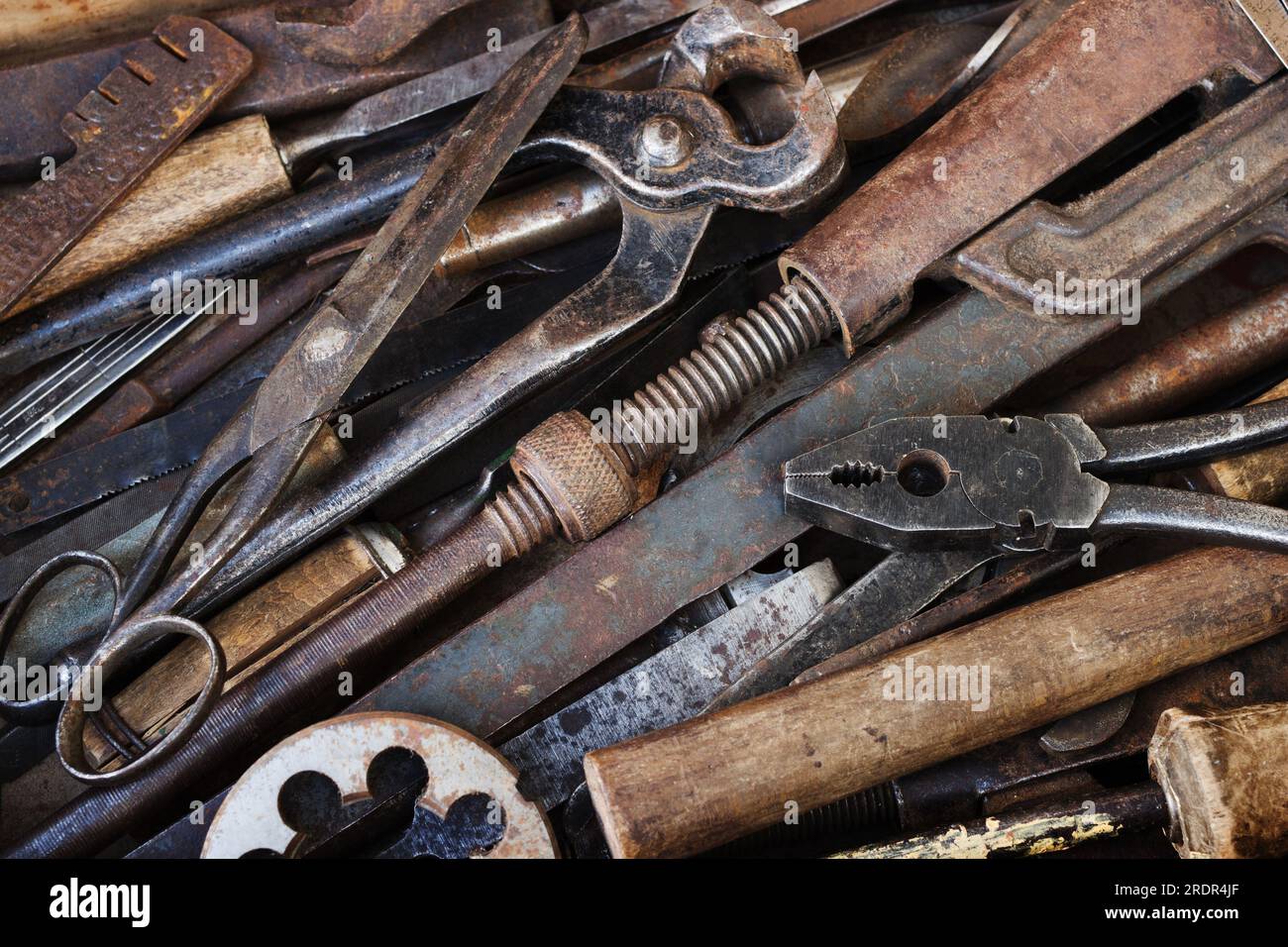 Various metal tools for fitting work Stock Photo