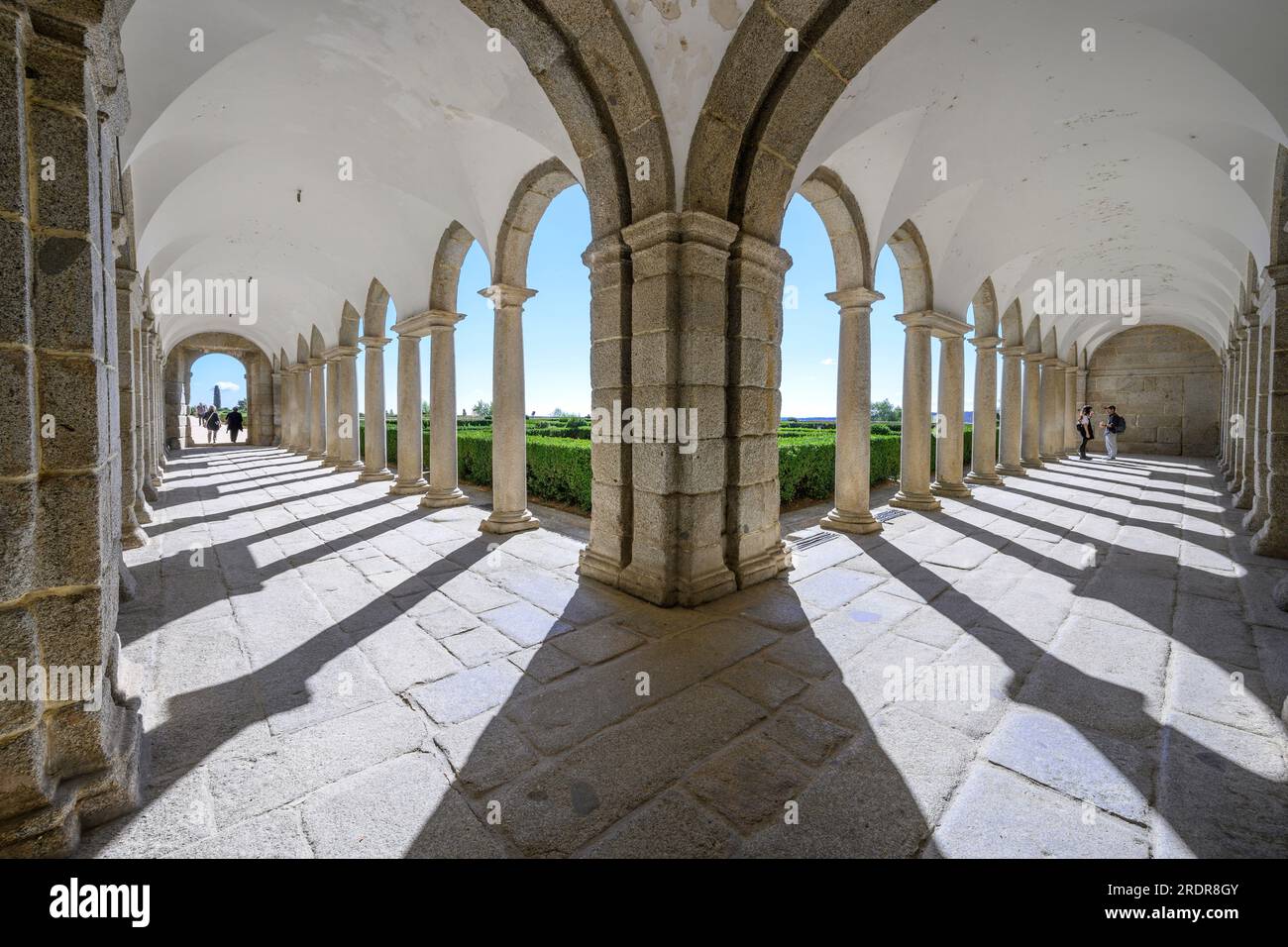 The porticoed entrance to the gardens in the Monastery of San Lorenzo de El Escorial, Comunidad de Madrid, Spain. Stock Photo