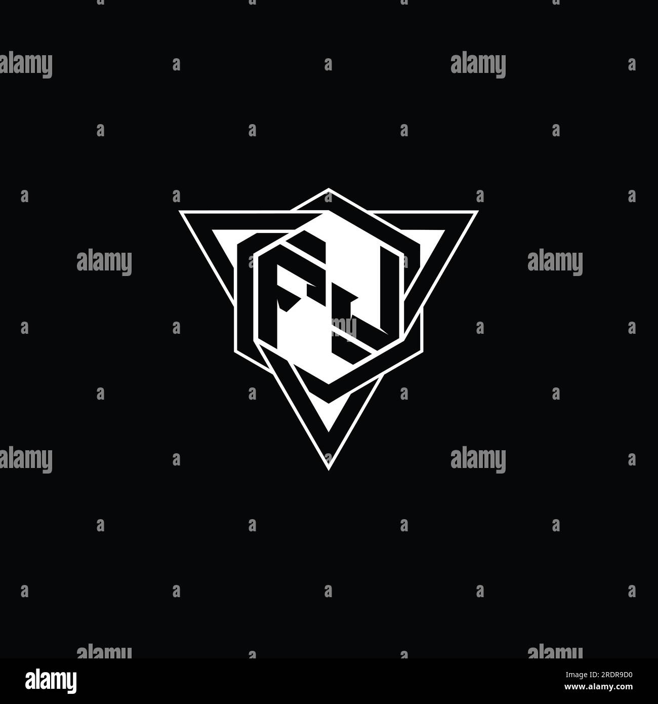 FJ Letter Logo monogram hexagon shape with triangle geometric outline ...