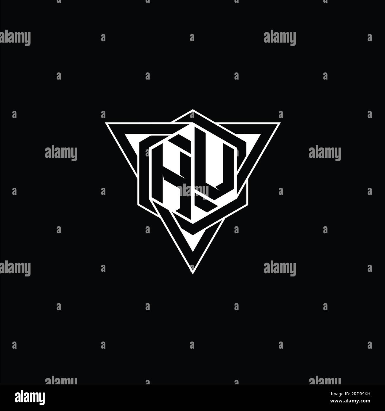 HV Letter Logo monogram hexagon shape with triangle geometric outline ...