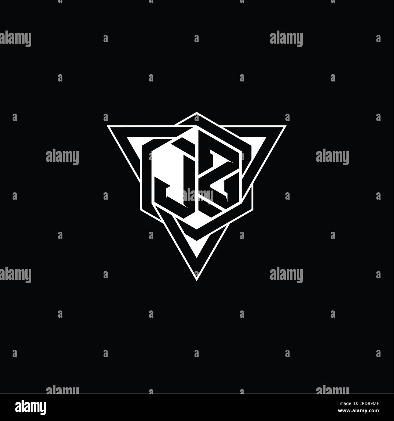 JZ Letter Logo monogram hexagon shape with triangle geometric outline ...