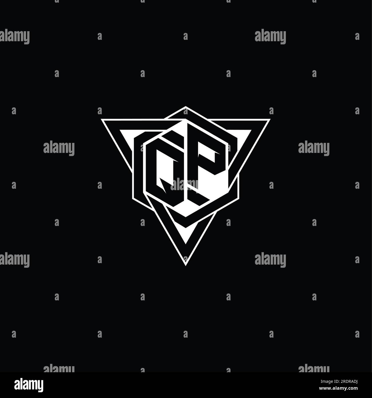 QP Letter Logo monogram hexagon shape with triangle geometric outline ...