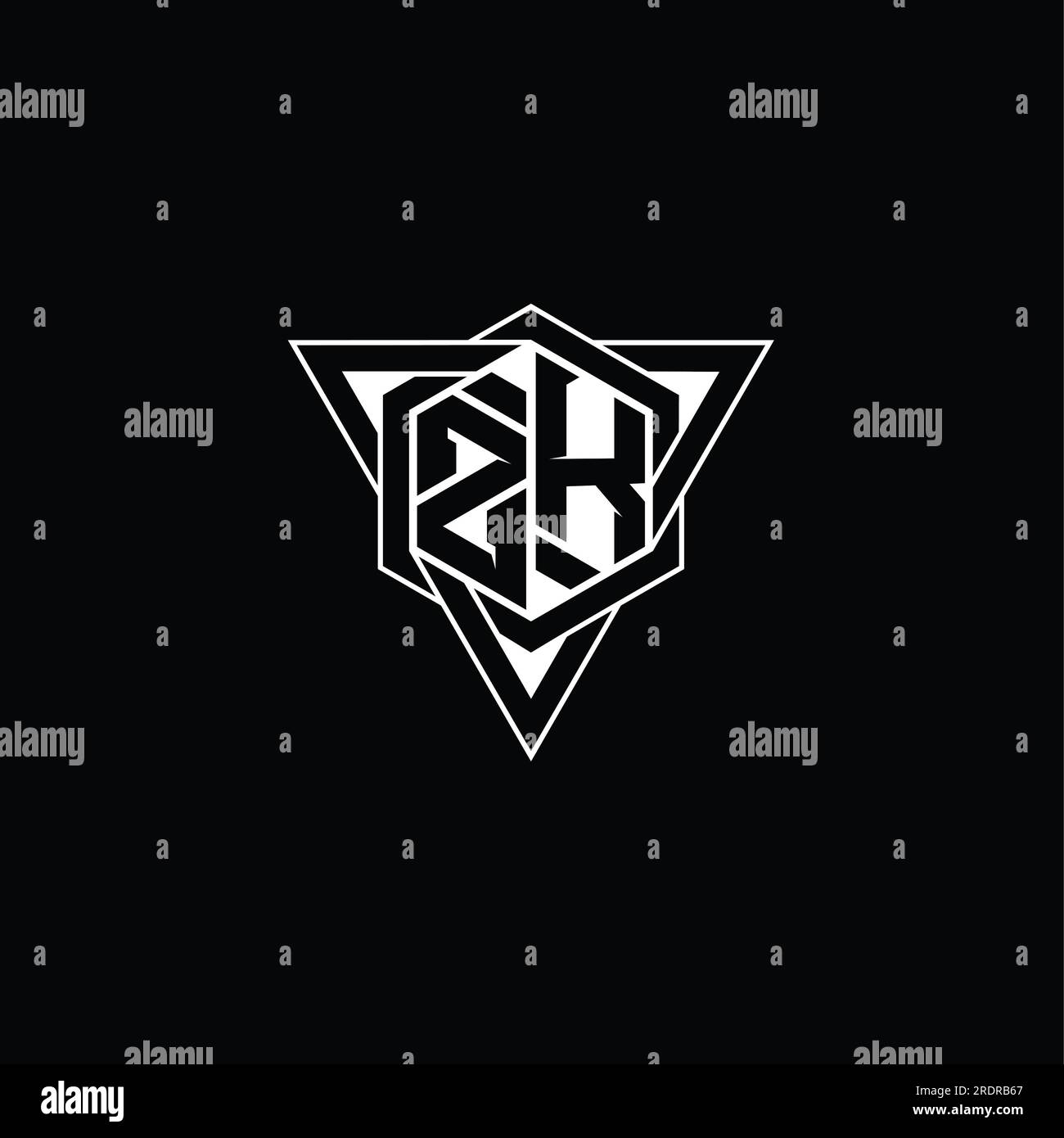 ZK Letter Logo monogram hexagon shape with triangle geometric outline ...