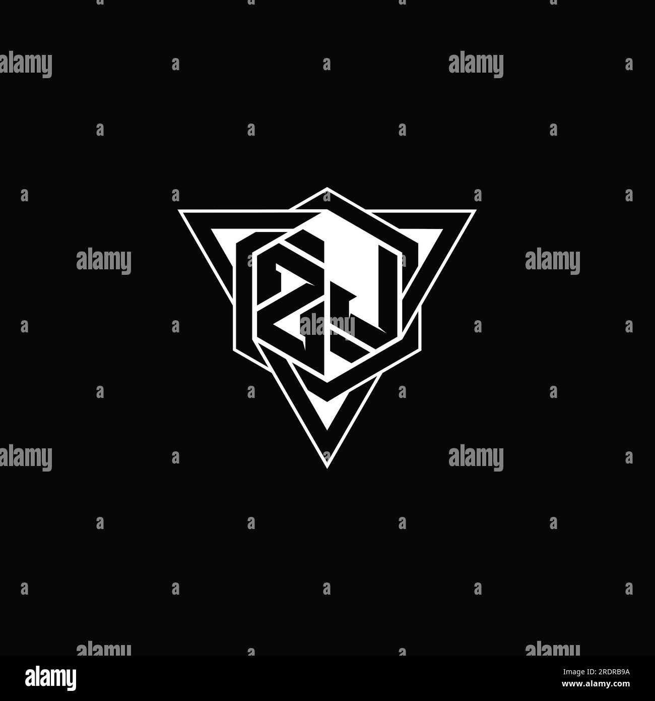 ZJ Letter Logo monogram hexagon shape with triangle geometric outline ...