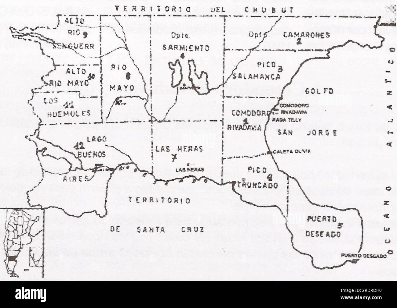 Map of the former military government of Comodoro Rivadavia Stock Photo