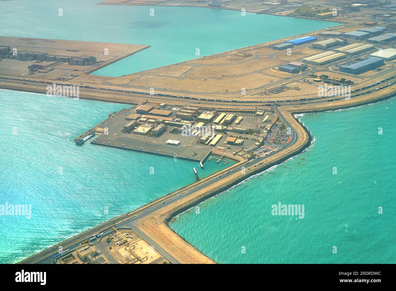 Port and warehouse zone in Bahrain - aerial view. Stock Photo