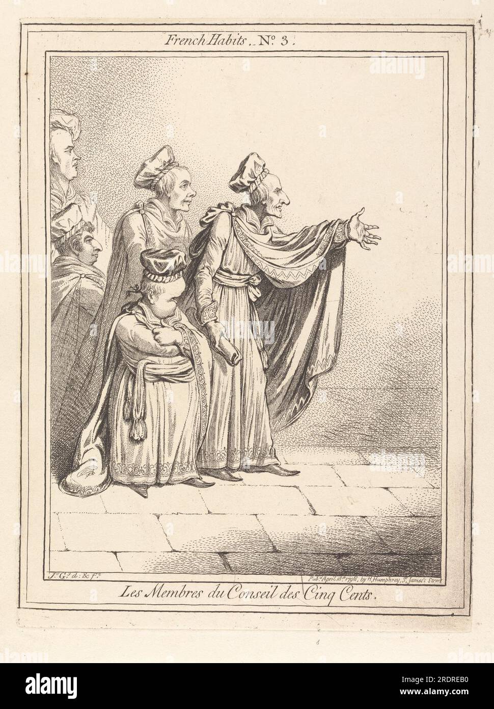 Les Membres du Conseil des Cinq Cents. French Habits No. 3 1798 by James Gillray Stock Photo