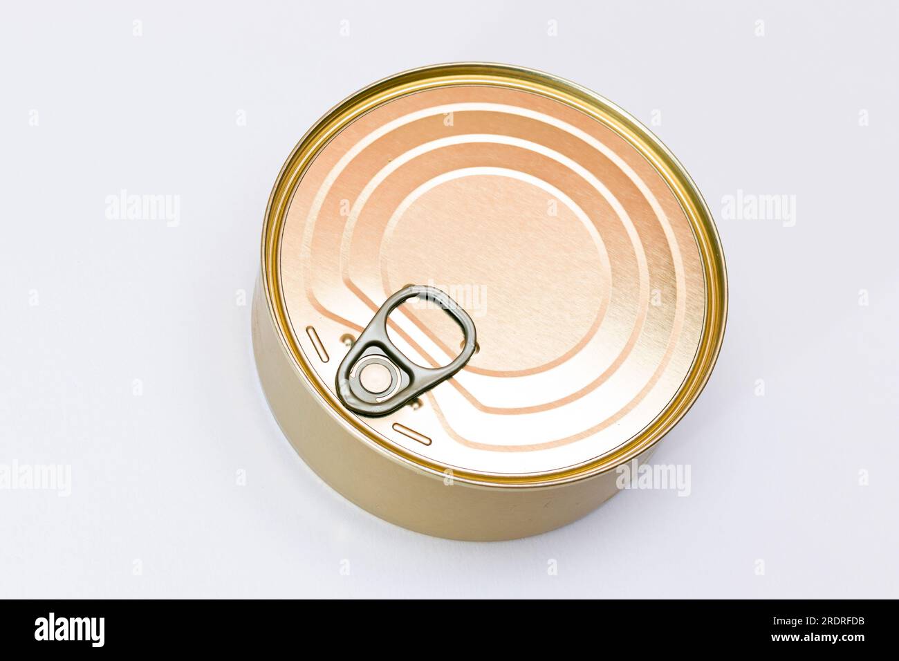 Unopened Tin Can with Blank Edge on White Background. Canned Food