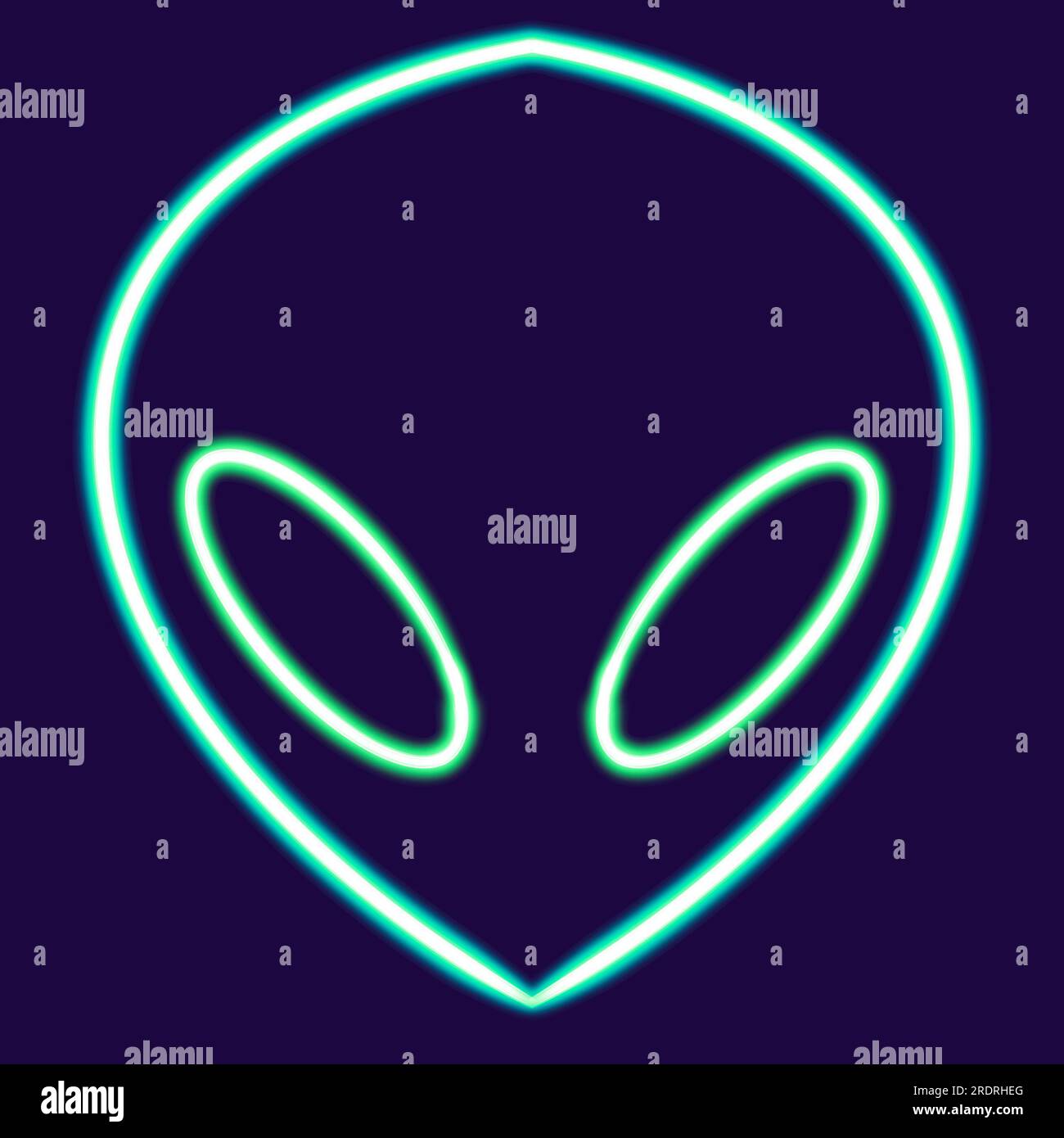alien UFO glowing desktop icon, neon sticker, alien UFO neon figure, glowing figure, neon geometrical figures  Stock Photo