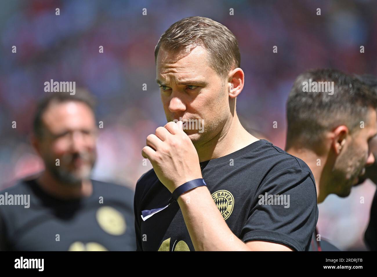 Manuel NEUER (goalwart FC Bayern Munich), skeptical, single image, cut single motif, half figure, half figure. Team presentation FC Bayern Munich season 2023/2024 on July 23, 2023 in the ALLIANZARENA, football 1. Bundesliga? Stock Photo