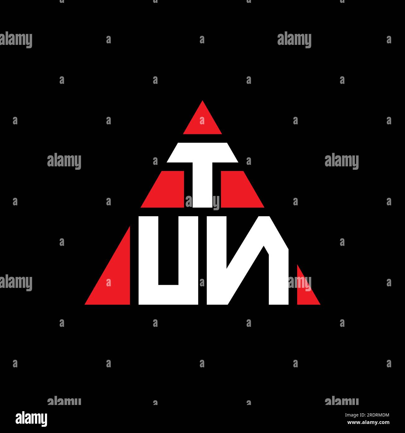 TUN triangle letter logo design with triangle shape. TUN triangle logo design monogram. TUN triangle vector logo template with red color. TUN triangul Stock Vector