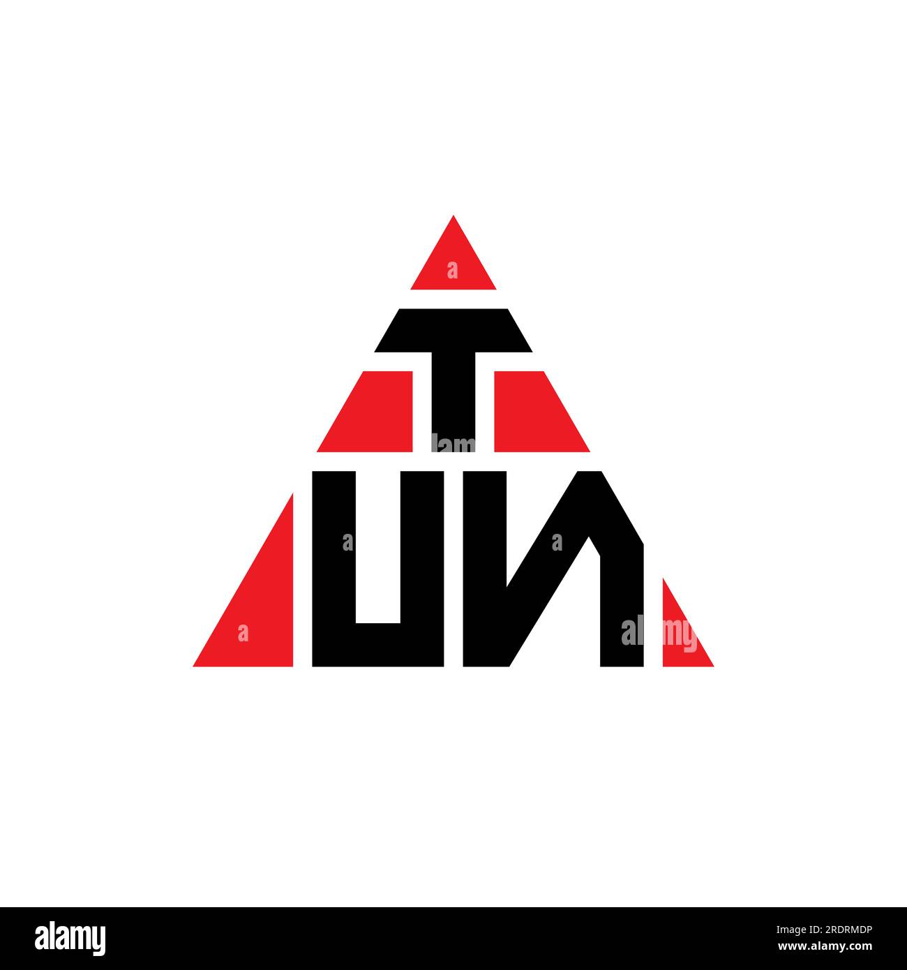 TUN triangle letter logo design with triangle shape. TUN triangle logo design monogram. TUN triangle vector logo template with red color. TUN triangul Stock Vector