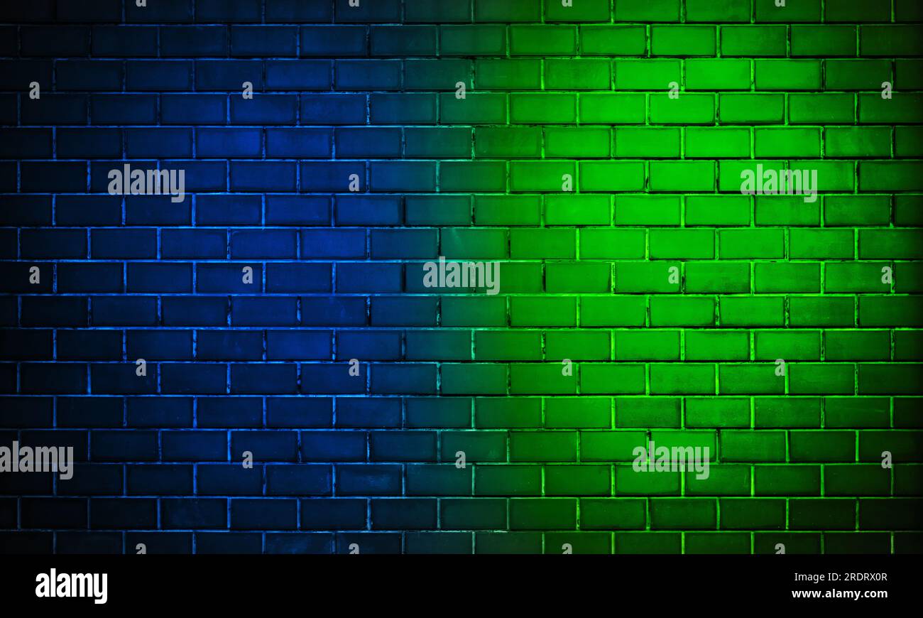 Lighting Effect green and blue on brick wall for background party happy new year happiness concept , For showing products or placing products Stock Photo