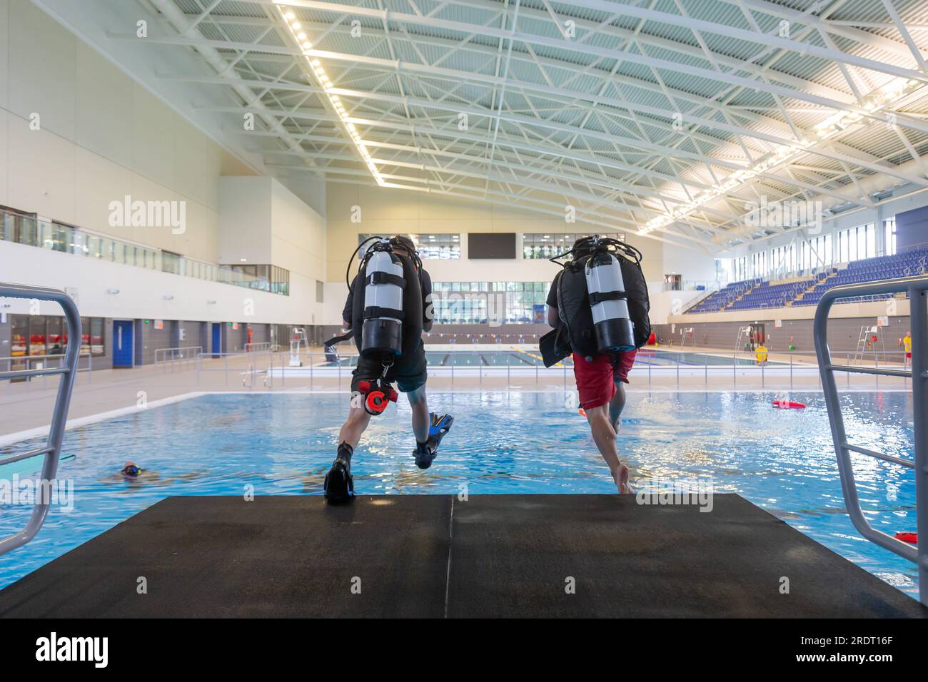 An amateur diving group using the Sandwell Aquatics Centre after it was used for the  Birmingham 2022 Commonwealth Games swimming and diving events Stock Photo