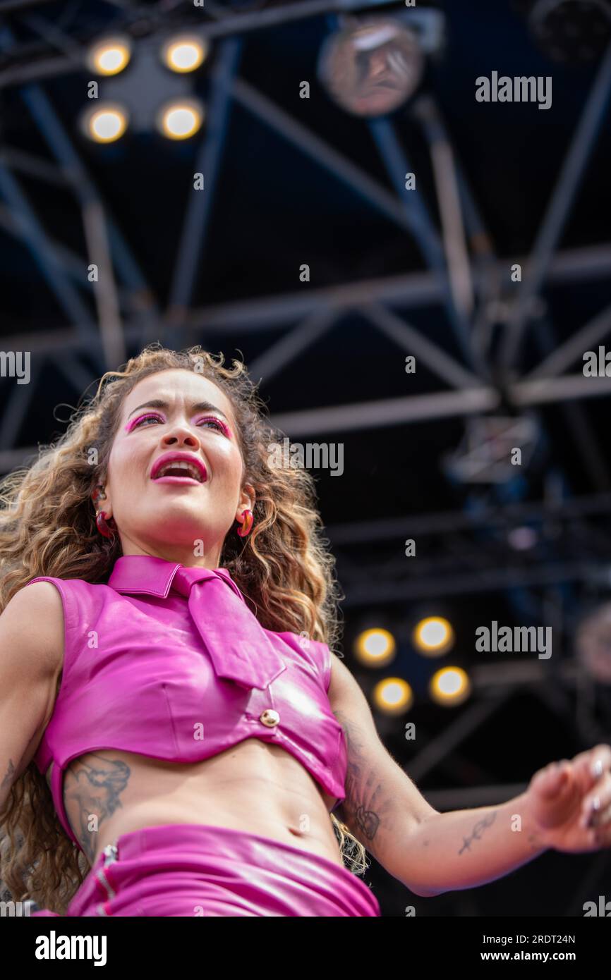 Rita Ora performing live at London Pride 2023 in Trafalgar Square