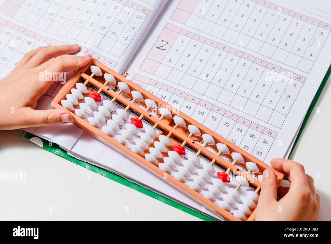 Japanese traditional abacus soroban isolated on white background. Child