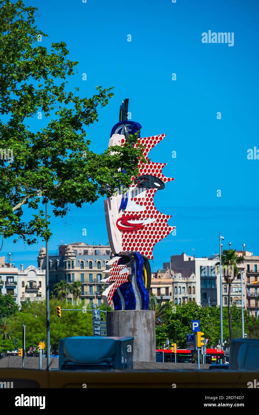 Barcelona, Spain May 26 2022 Incredible surreal sculpture The Face of Barcelona by artist