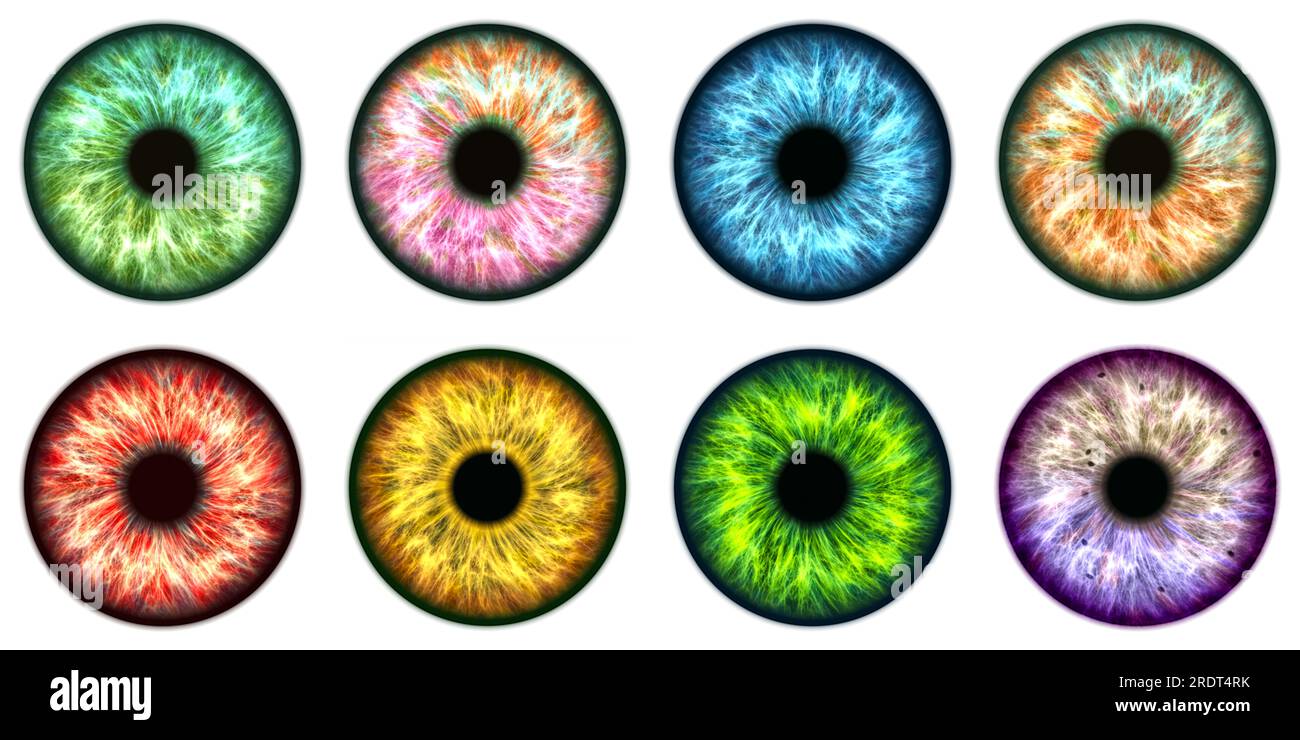 Closeup of colorful real human iris and pupil texture background. Stock Photo