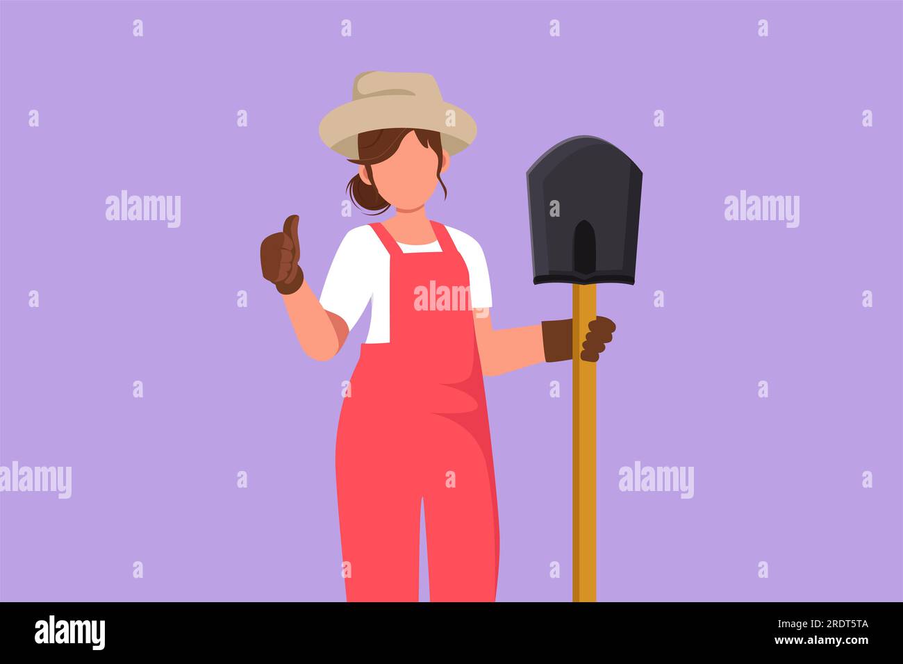 Graphic flat design drawing of female farmer holding shovel with thumbs ...
