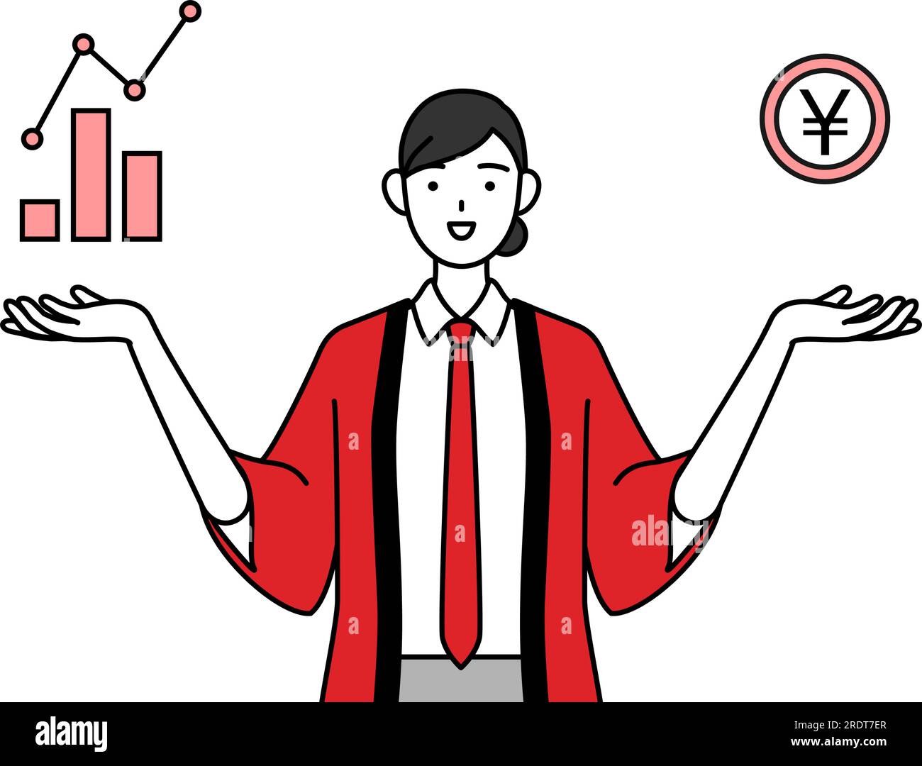 Woman wearing a red happi coat guiding an image of DX, performance and ...