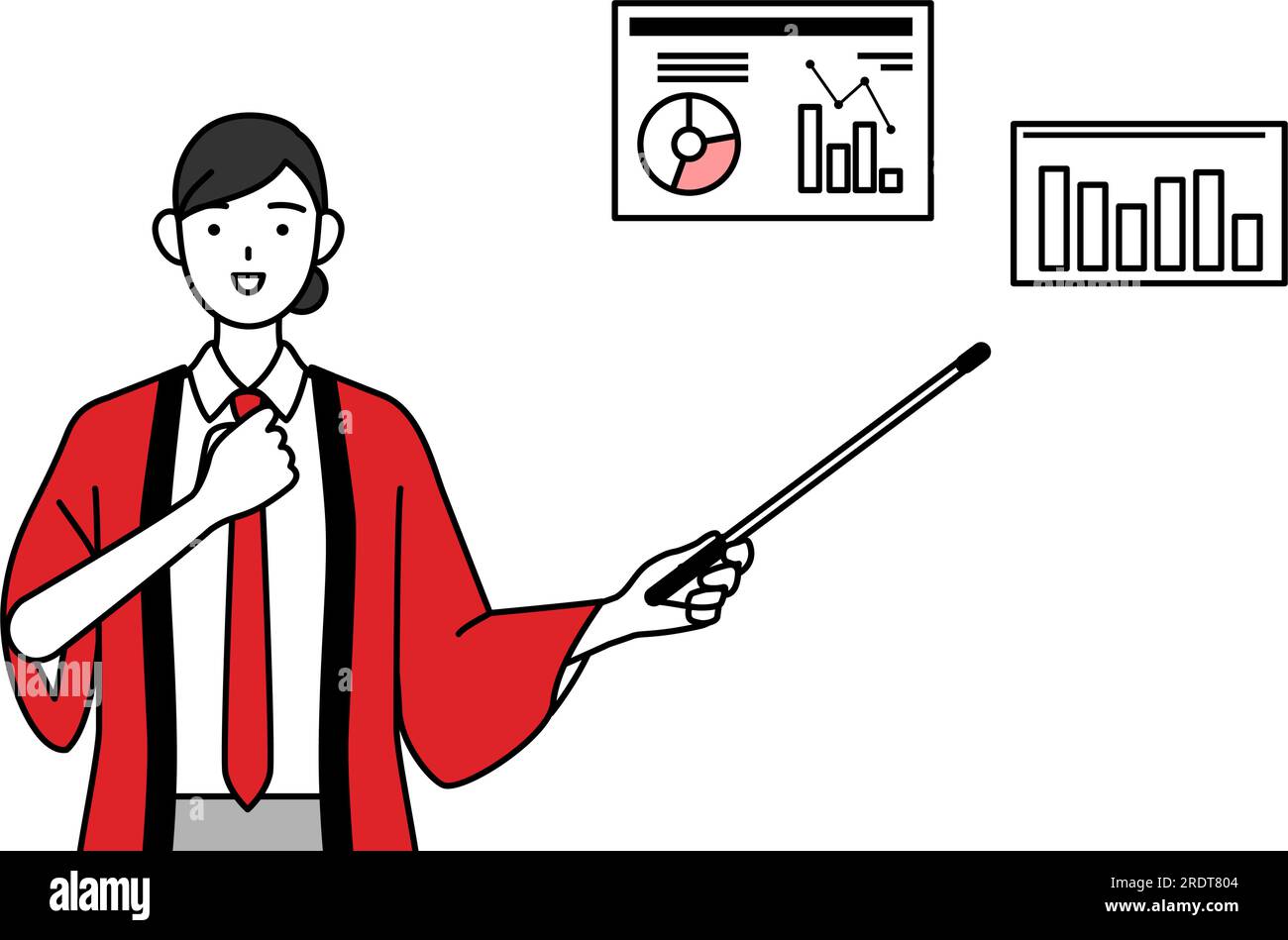 Woman wearing a red happi coat analyzing a performance graph, Vector ...
