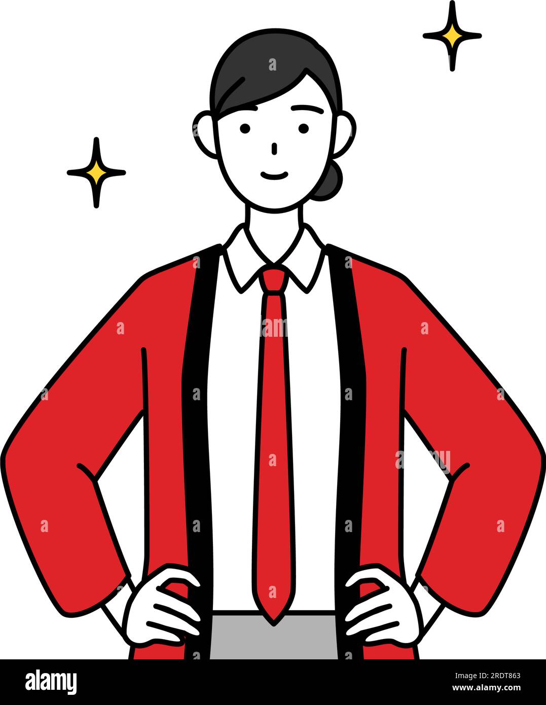 Woman wearing a red happi coat with her hands on her hips, Vector