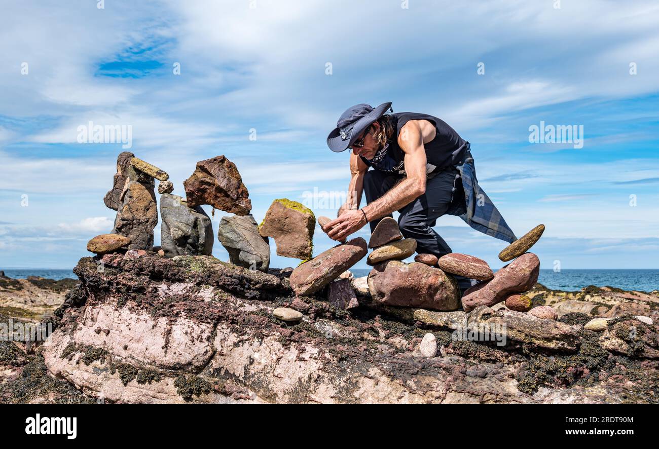 Pedro Duran creating stone balance, European Stone Stacking