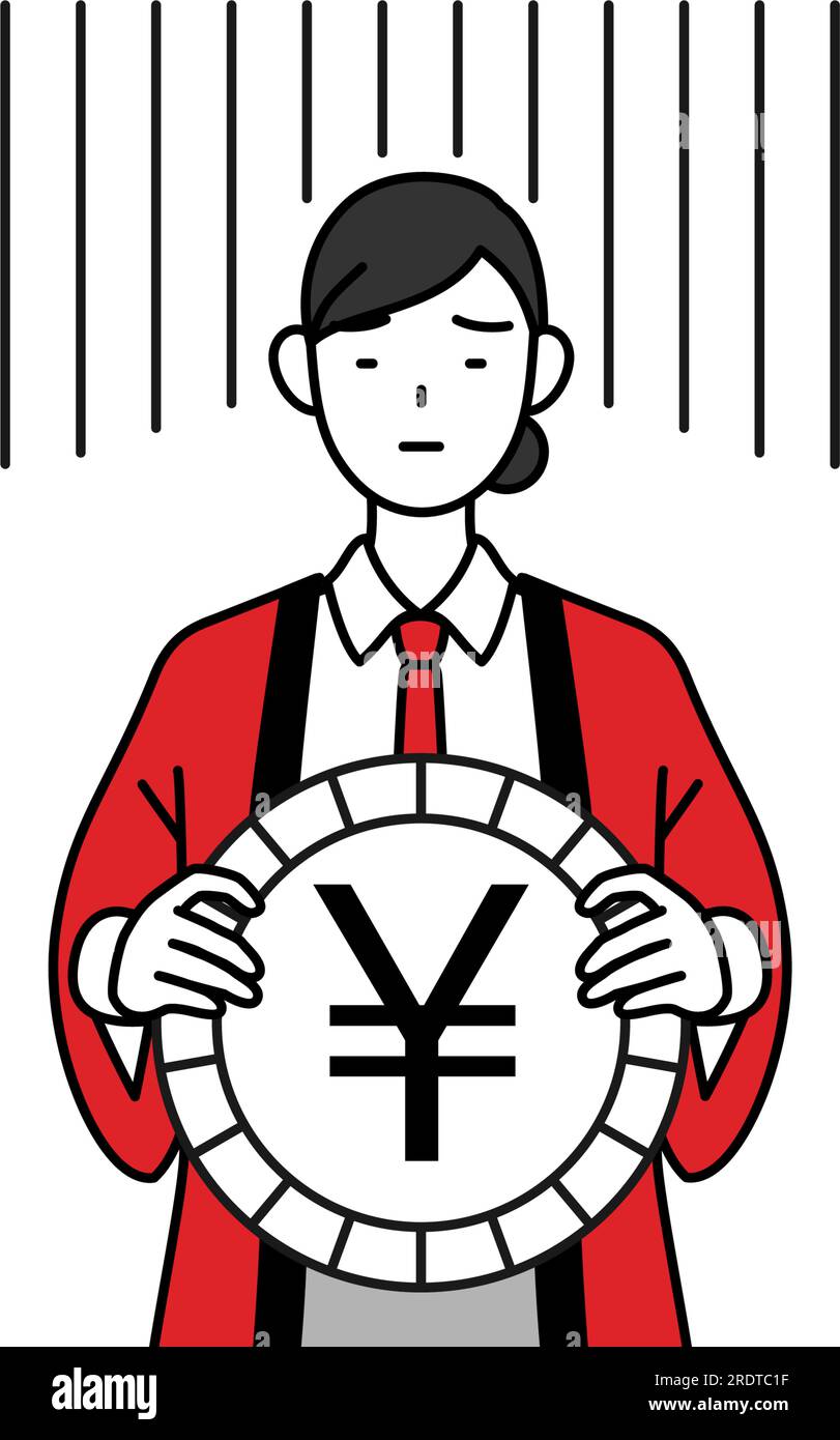 Woman wearing a red happi coat an image of exchange loss or yen ...