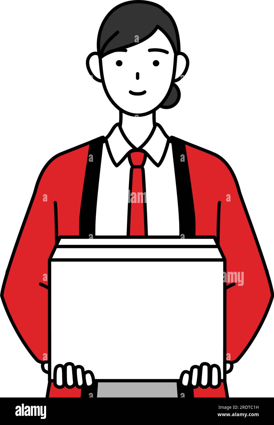 Woman wearing a red happi coat working to carry cardboard boxes, Vector ...