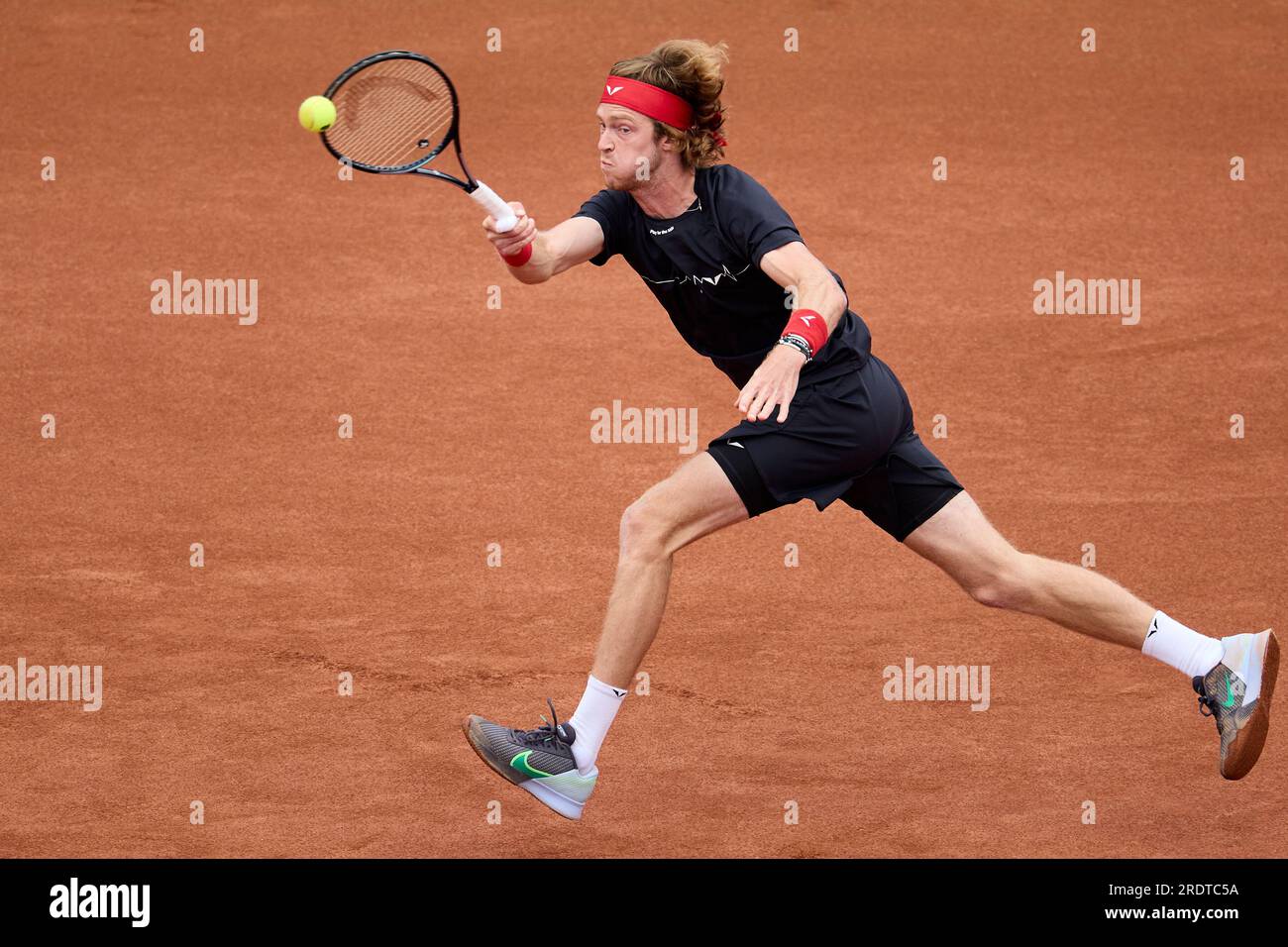 BÅSTAD 20230723 Andrey Rublev, Russia, in the final against Casper Ruud, Norway, during the Swedish Open, the ATP tournament in Båstad, Sweden, on Sunday, July 23, 2023