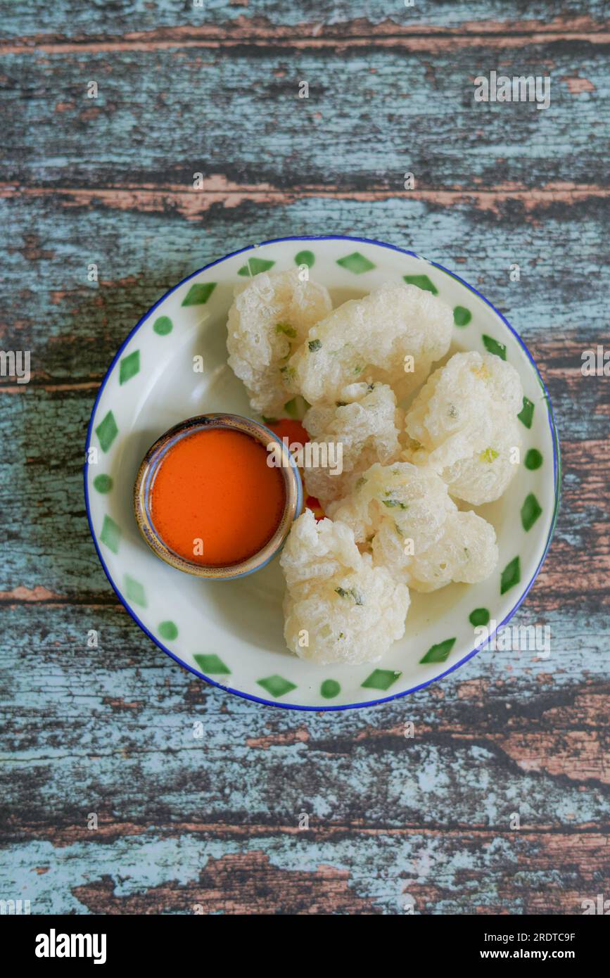 Cireng is Indonesian street food made of Deepfried Tapioca Flour and