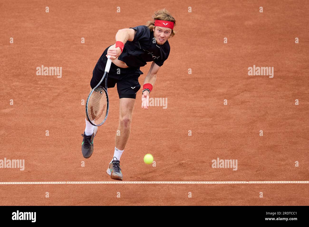 BÅSTAD 20230723 Andrey Rublev, Russia, in the final against Casper Ruud, Norway, during the Swedish Open, the ATP tournament in Båstad, Sweden, on Sunday, July 23, 2023