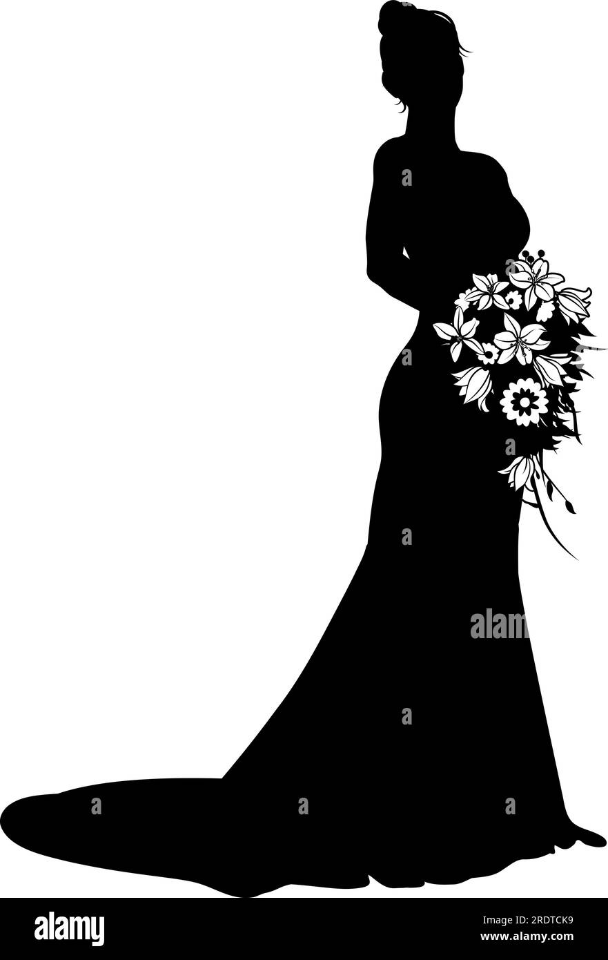 Bride Bridal Wedding Dress Silhouette Woman Design Stock Vector Image ...