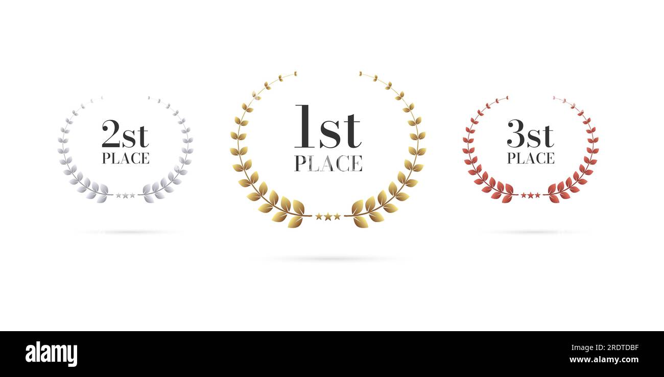 Award Winner emblem collection of gold, silver and bronze laurel wreath