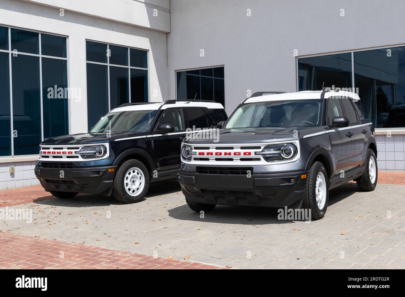 Fishers July 22, 2023 Ford Bronco display at a dealership. Ford