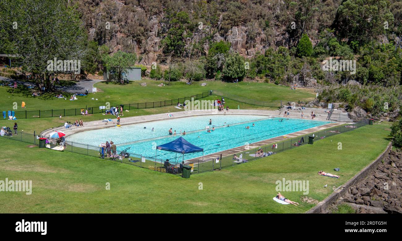 Large public swimming pool Cataract Gorge Launceston Tasmania Australia Stock Photo