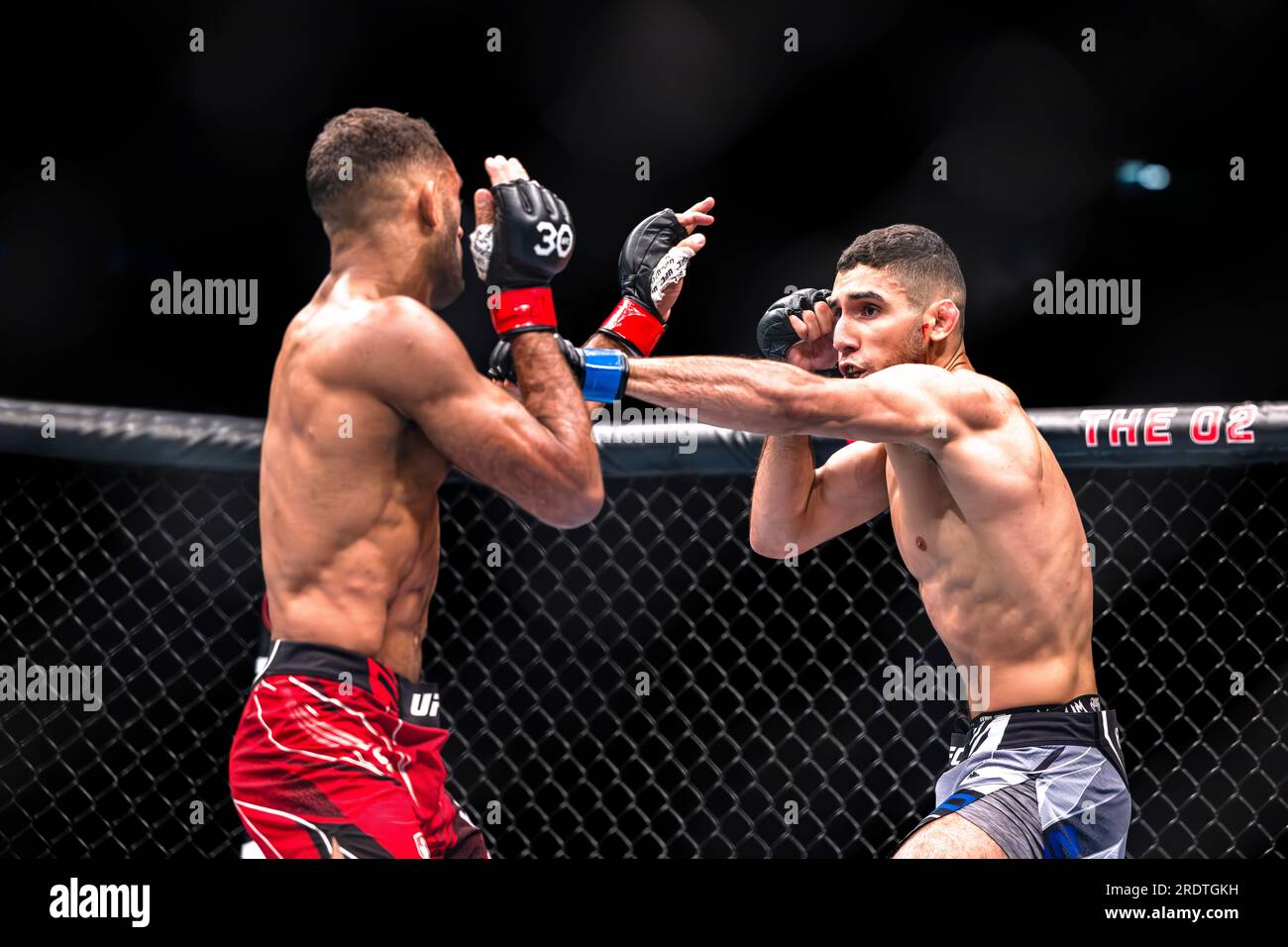 LONDON, UNITED KINGDOM. 22 Jul, 2023. Jai Herbert vs Fares Ziam - Lightweight Bout during UFC Fight Night: Aspinal vs Tybura at The O2 Arena on Saturday, July 22, 2023 in LONDON, ENGLAND. Credit: Taka G Wu/Alamy Live News Stock Photo