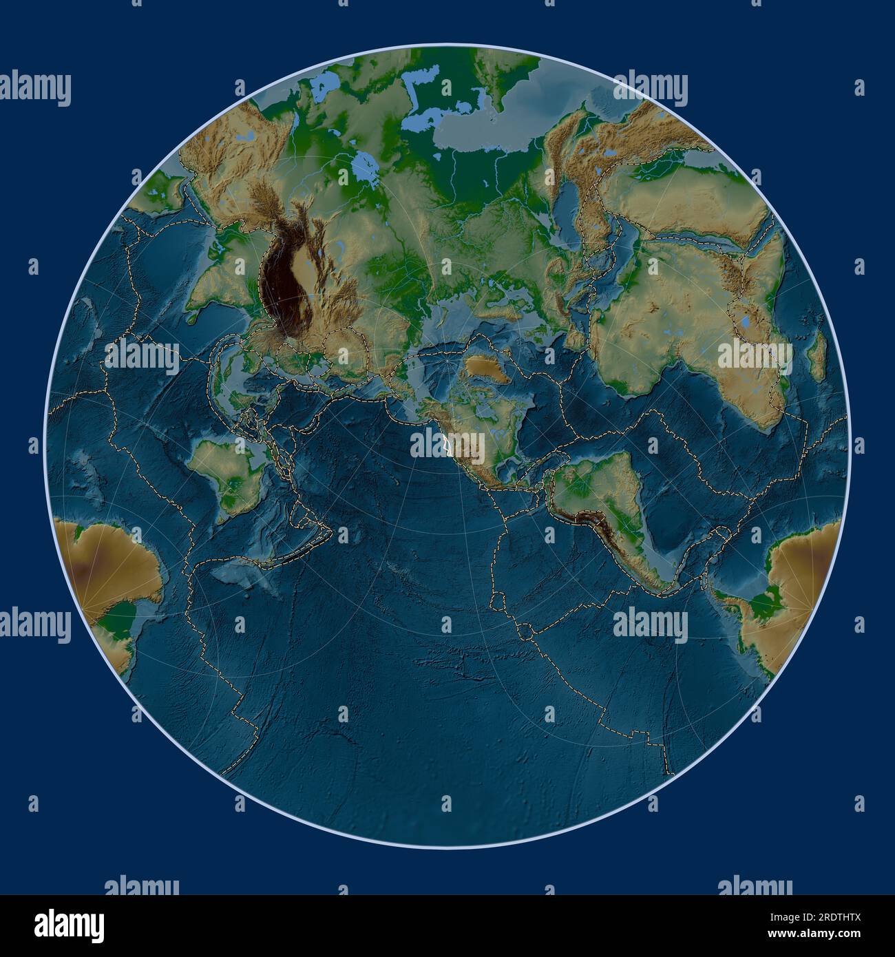 Juan de Fuca tectonic plate on the physical elevation map in the