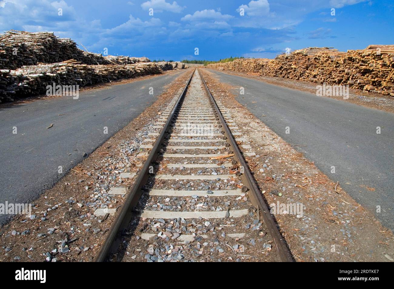 Railway track, wood pile, Kolari, Lapland, Finland Stock Photo Alamy
