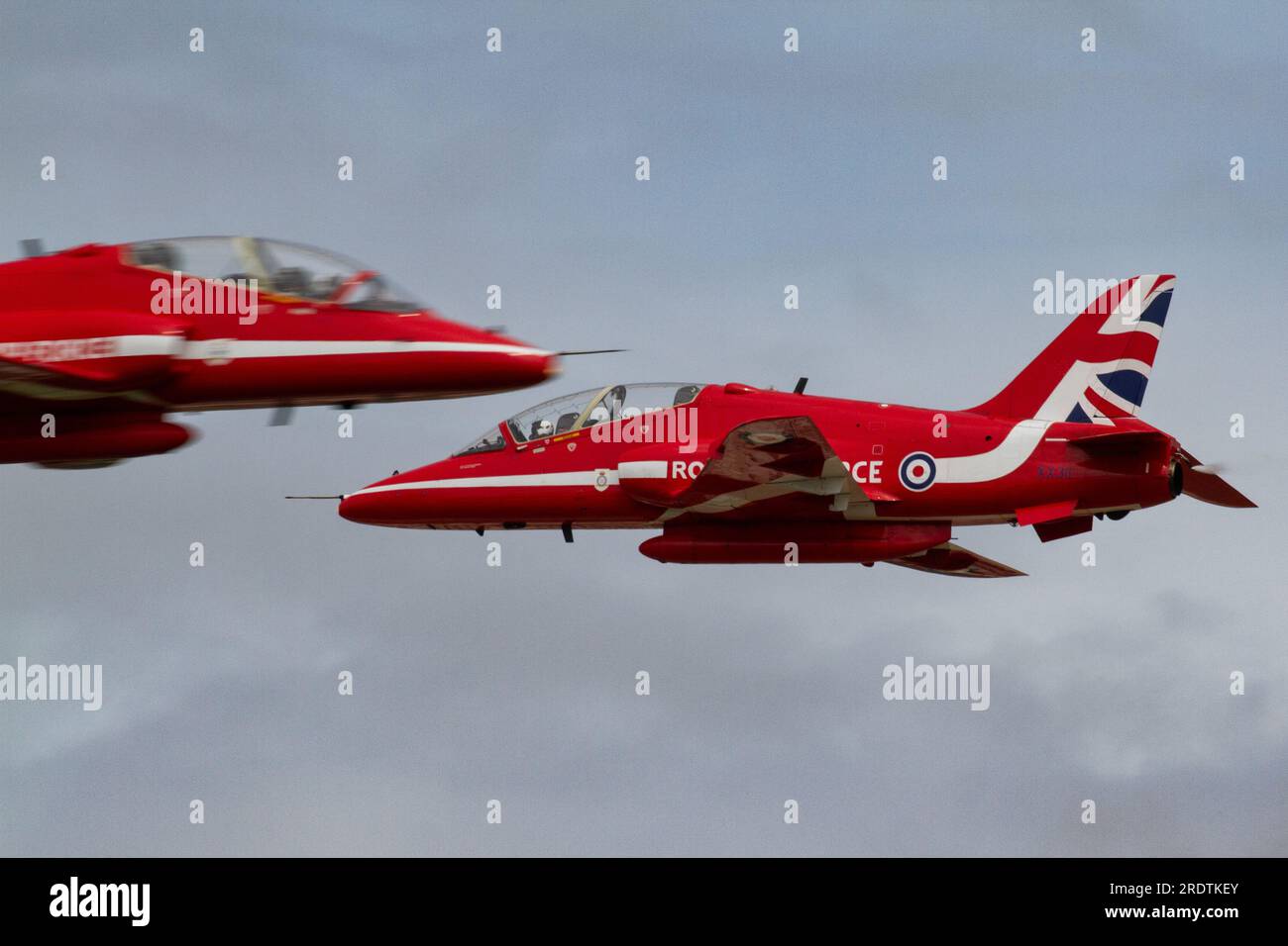 The RAF Red Arrows displaying at the Royal International Air Tattoo 2023. Stock Photo