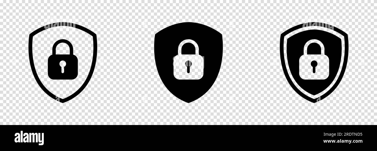 Shield padlock lock icon sign set. Vector clipart illustration on a ...