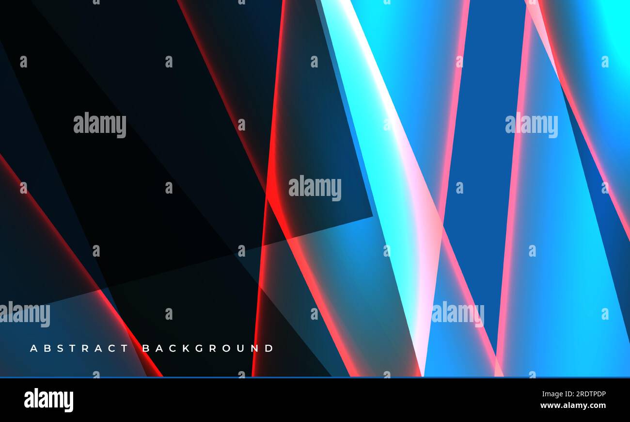 Blue modern abstract background with red lines and geometric shapes. Vector illustration Stock