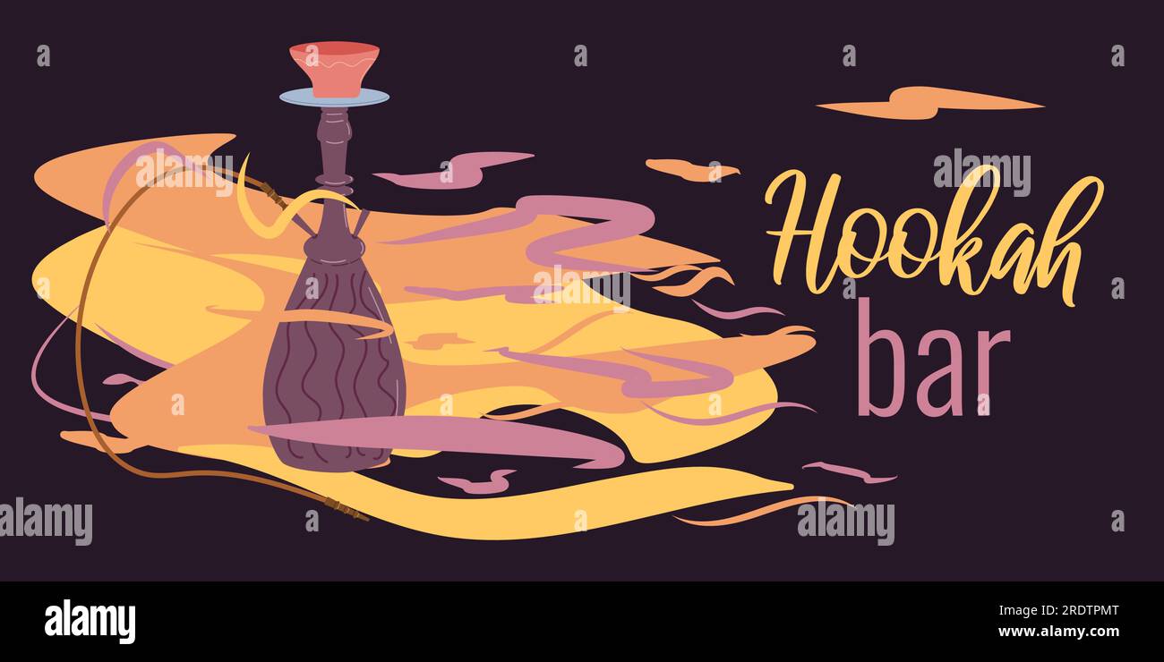 Banner layout design template for hookah bar. Hookah in colored smoke